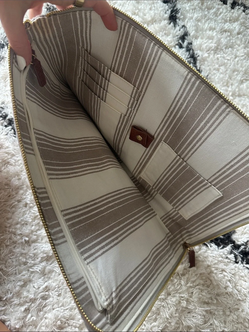 Lap Top & Document Holder Brown Leather & Gray Felt Zip Portfolio